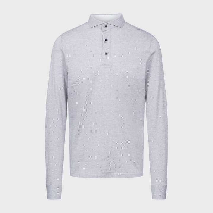 Herringbone Jacquard Long-Sleeve Polo — Light Grey in Light Grey — Emanuel Berg