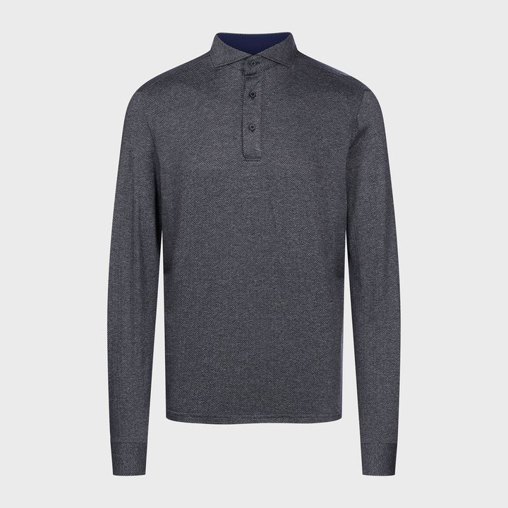Herringbone Jacquard Long-Sleeve Polo — Charcoal in Charcoal — Emanuel Berg