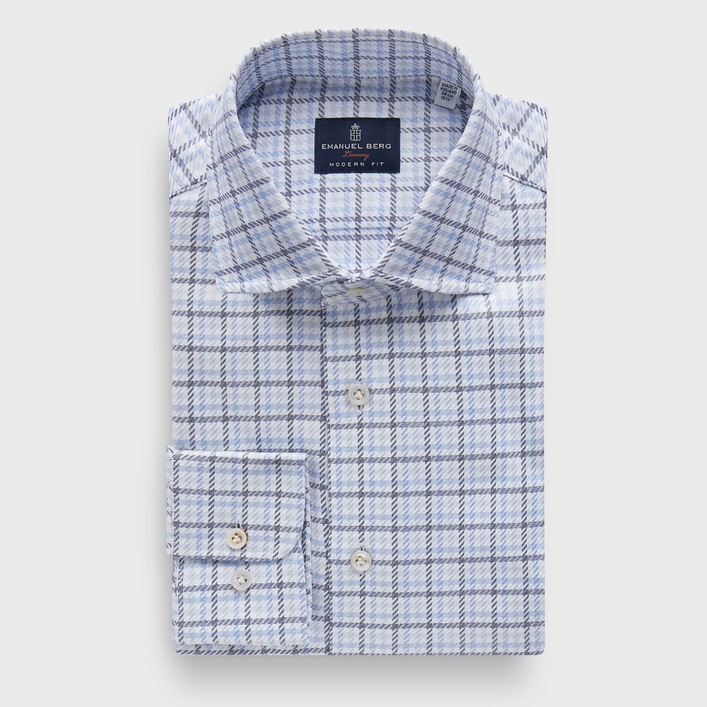 Checked Cotton Dobby Premium Luxury Dress Shirt in MF BLUE — Emanuel Berg