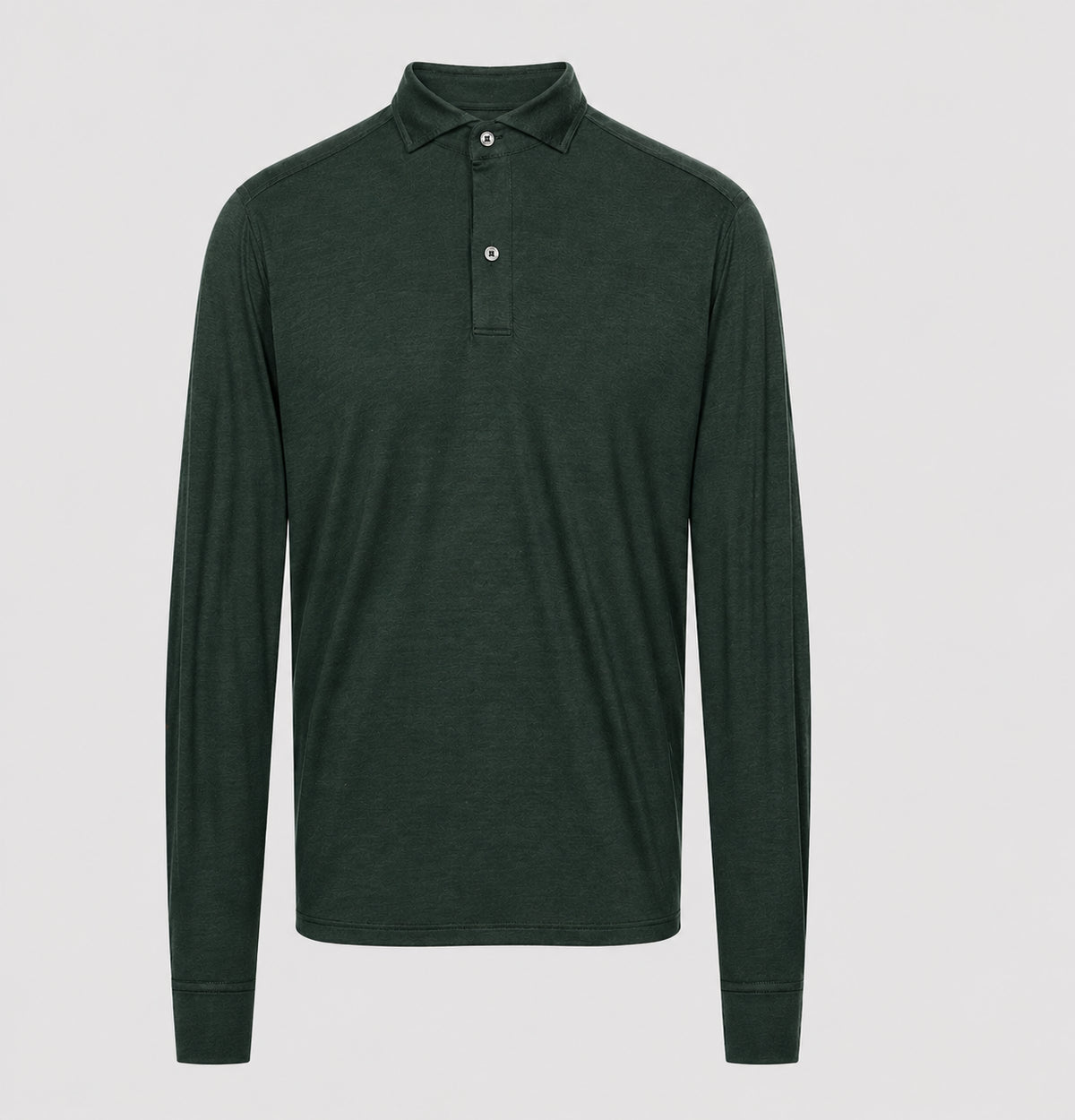 Wool Jersey Long-Sleeve Polo — Dark Green in Dark Green — Emanuel Berg