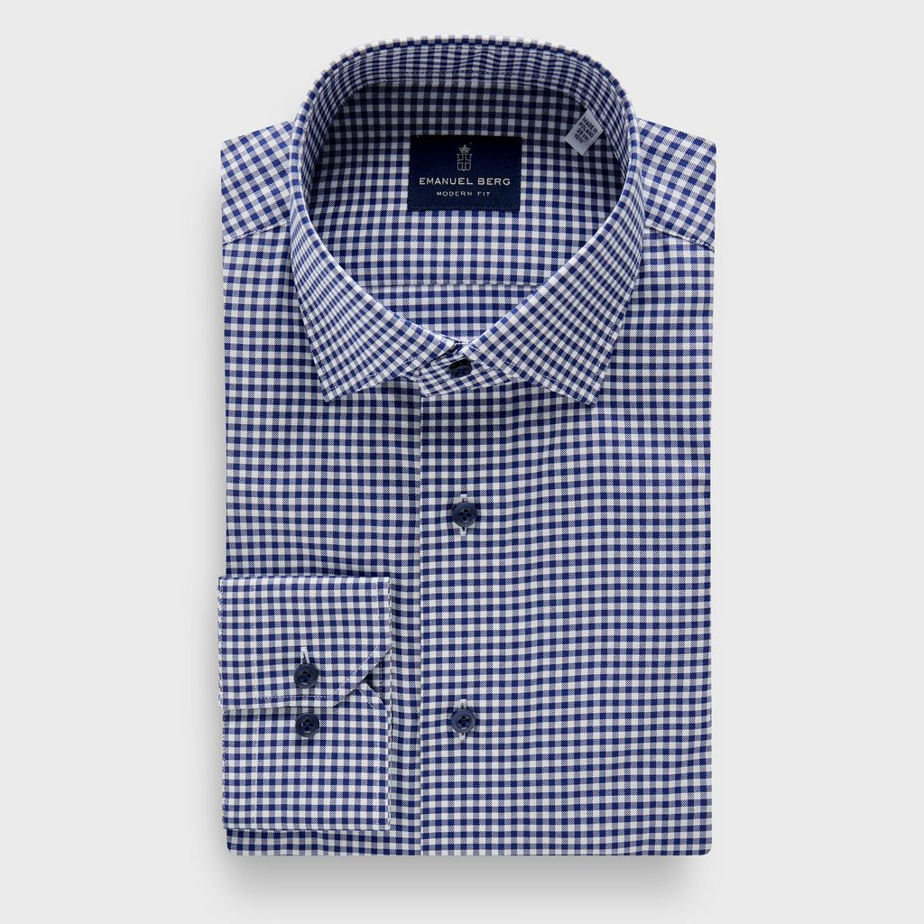 Checked Twill Sport Luxury Dress Shirt in MF NAVY — Emanuel Berg