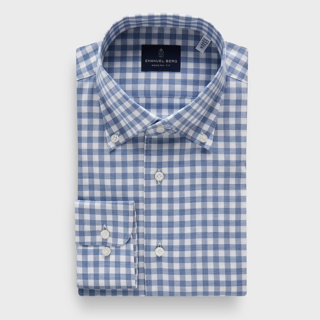 Checked Cotton Flannel Twill Sartorial Shirt — Bright Blue in Bright Blue — Emanuel Berg