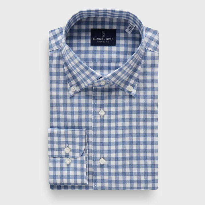 Checked Cotton Flannel Twill Sartorial Shirt — Bright Blue in Bright Blue — Emanuel Berg