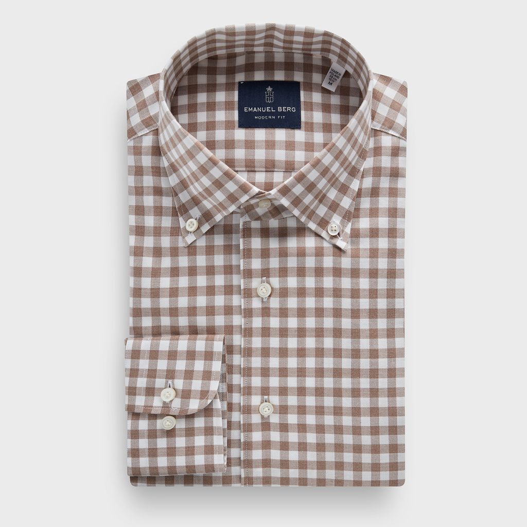 Cotton Flannel Twill Sartorial Shirt — Medium Beige in Medium Beige — Emanuel Berg