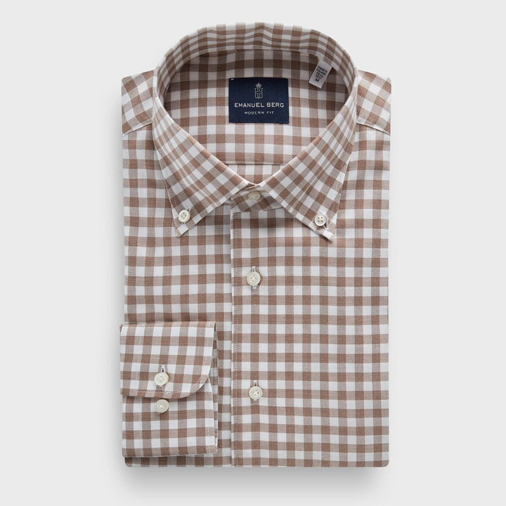 Cotton Flannel Twill Sartorial Shirt — Medium Beige in Medium Beige — Emanuel Berg