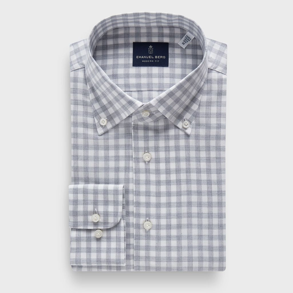 Cotton Flannel Twill Sartorial Shirt — Light Grey in Light Grey — Emanuel Berg