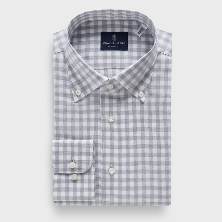 Cotton Flannel Twill Sartorial Shirt — Light Grey in Light Grey — Emanuel Berg