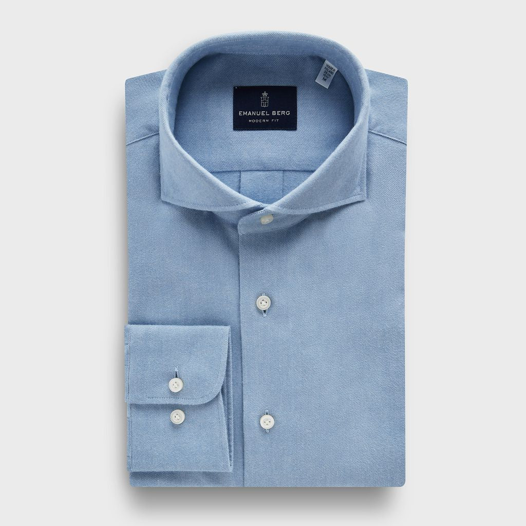Cotton Luxe Flannel Twill Casual Sartorial Shirt in MF LIGHT PASTEL BLUE — Emanuel Berg