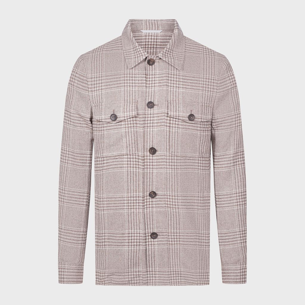 Checked Flannel Twill Deconstructed Shirt Jacket — Medium Brown in Medium Brown — Emanuel Berg