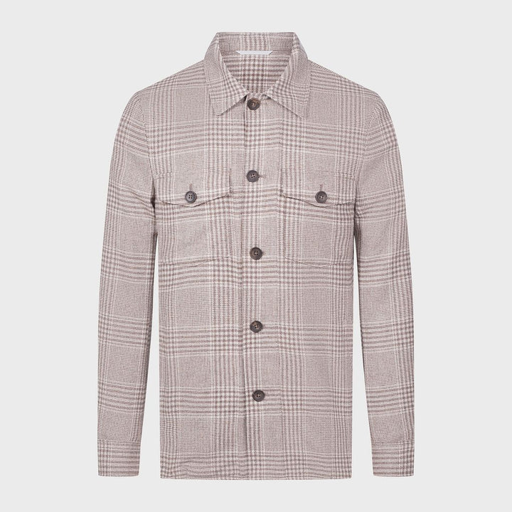 Checked Flannel Twill Deconstructed Shirt Jacket — Medium Brown in Medium Brown — Emanuel Berg