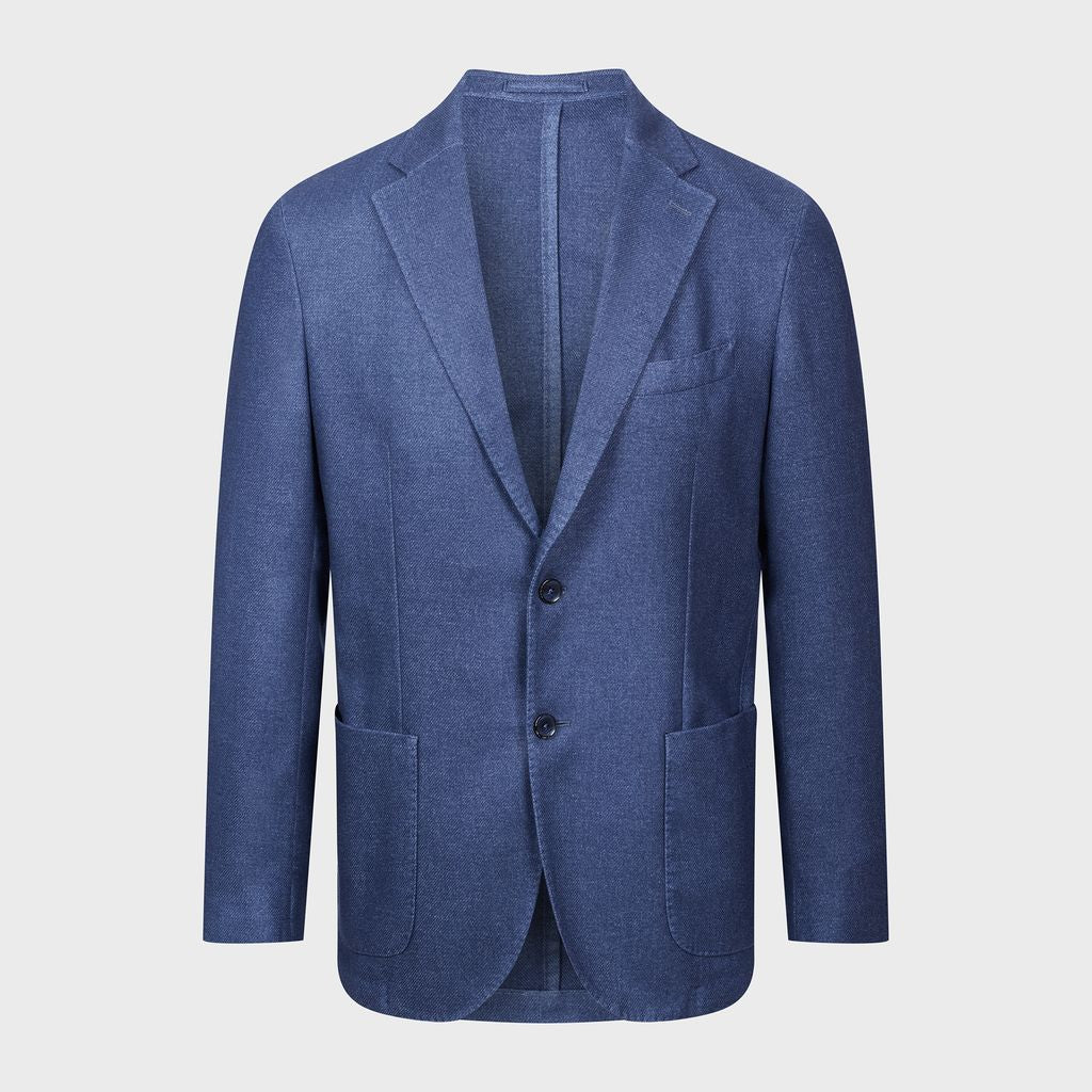 Wool / Cashmere Twill 2-Button Deconstructed Soft Jacket in MF DARK BLUE — Emanuel Berg