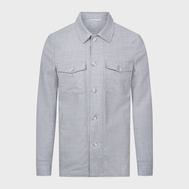 Flannel Twill Deconstructed Shirt Jacket — Medium Grey in Medium Grey — Emanuel Berg