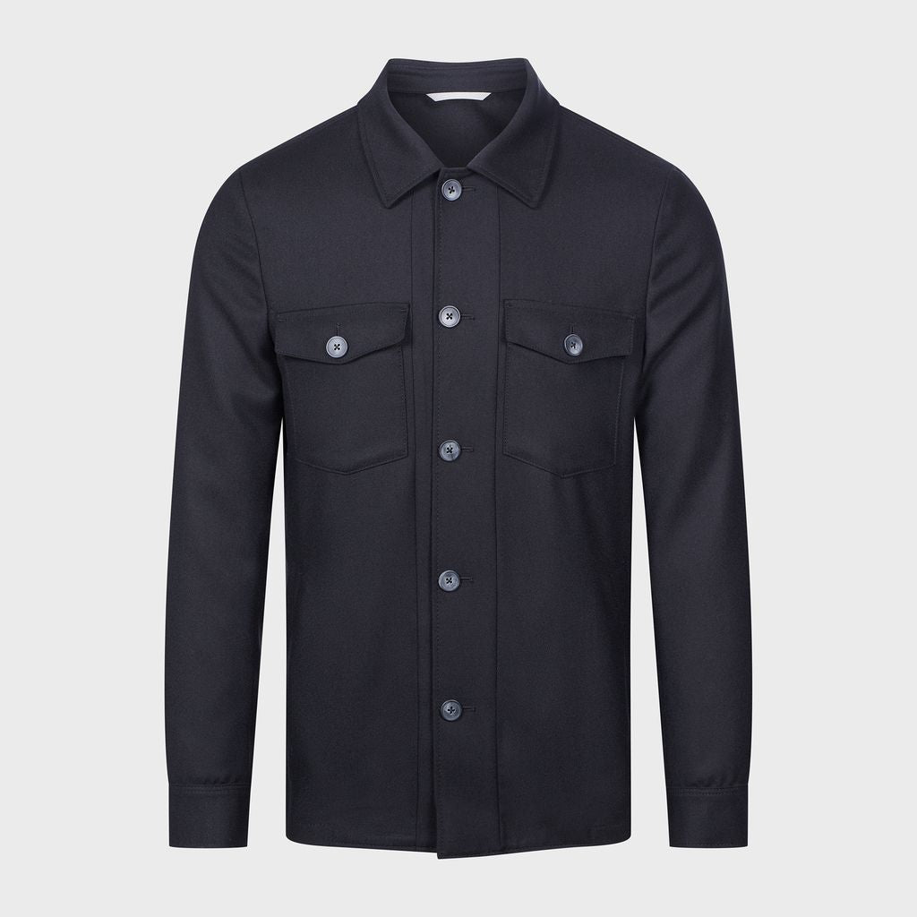 Flannel Twill Deconstructed Shirt Jacket in MF BLACK — Emanuel Berg