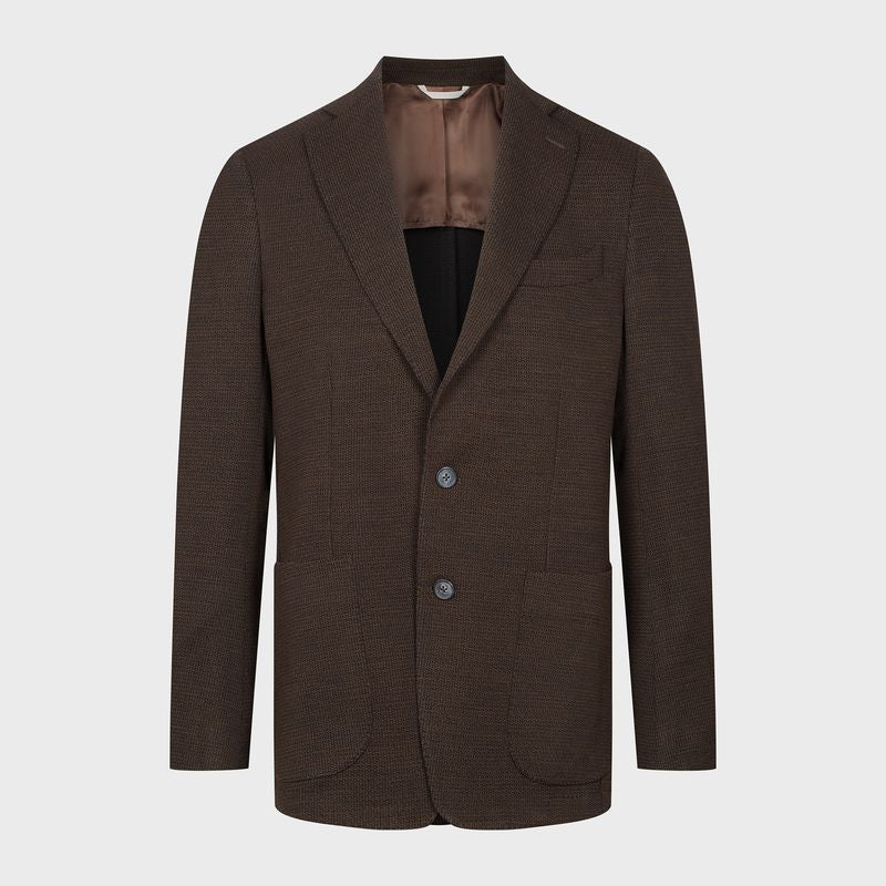 Wool / Cashmere Structured Jersey 2-Button Deconstructed Sof in MF DARK BROWN — Emanuel Berg