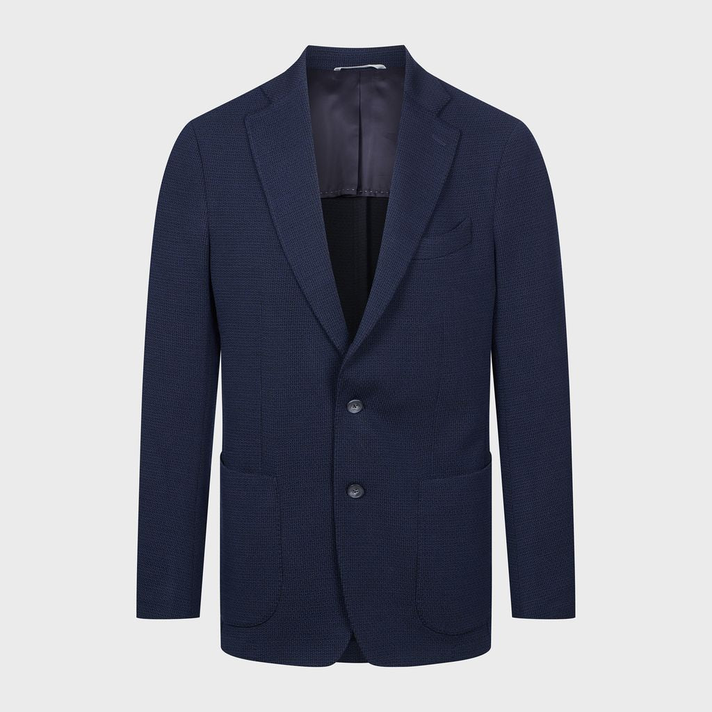 Wool / Cashmere Structured Jersey 2-Button Deconstructed Sof in MF DARK BLUE — Emanuel Berg