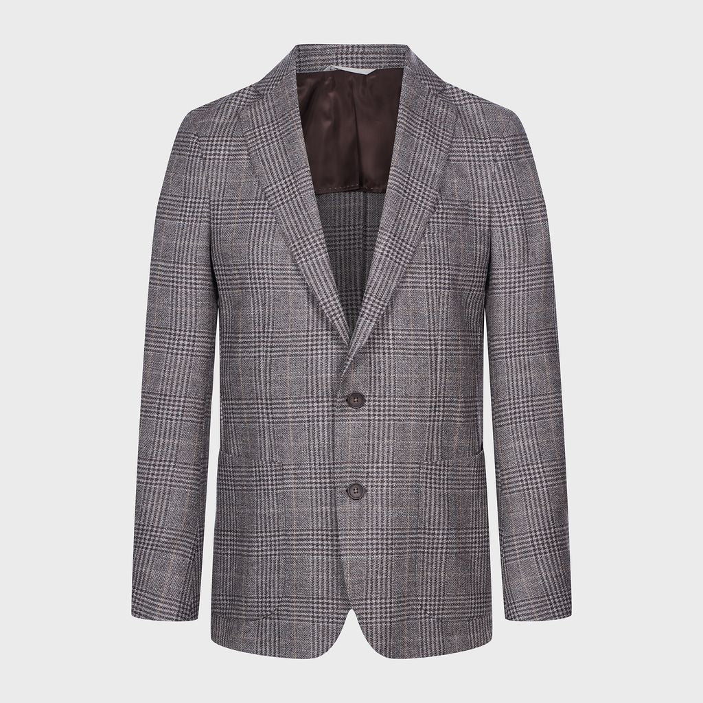 Wool / Cotton Checked Dobby 2-Button Deconstructed Soft Jack in MF MEDIUM BROWN — Emanuel Berg