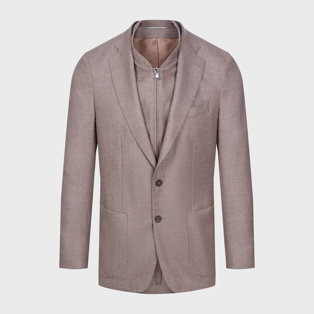 Wool Twill 2-Button Deconstructed Soft Jacket with Removabl in MF MEDIUM BRWON — Emanuel Berg