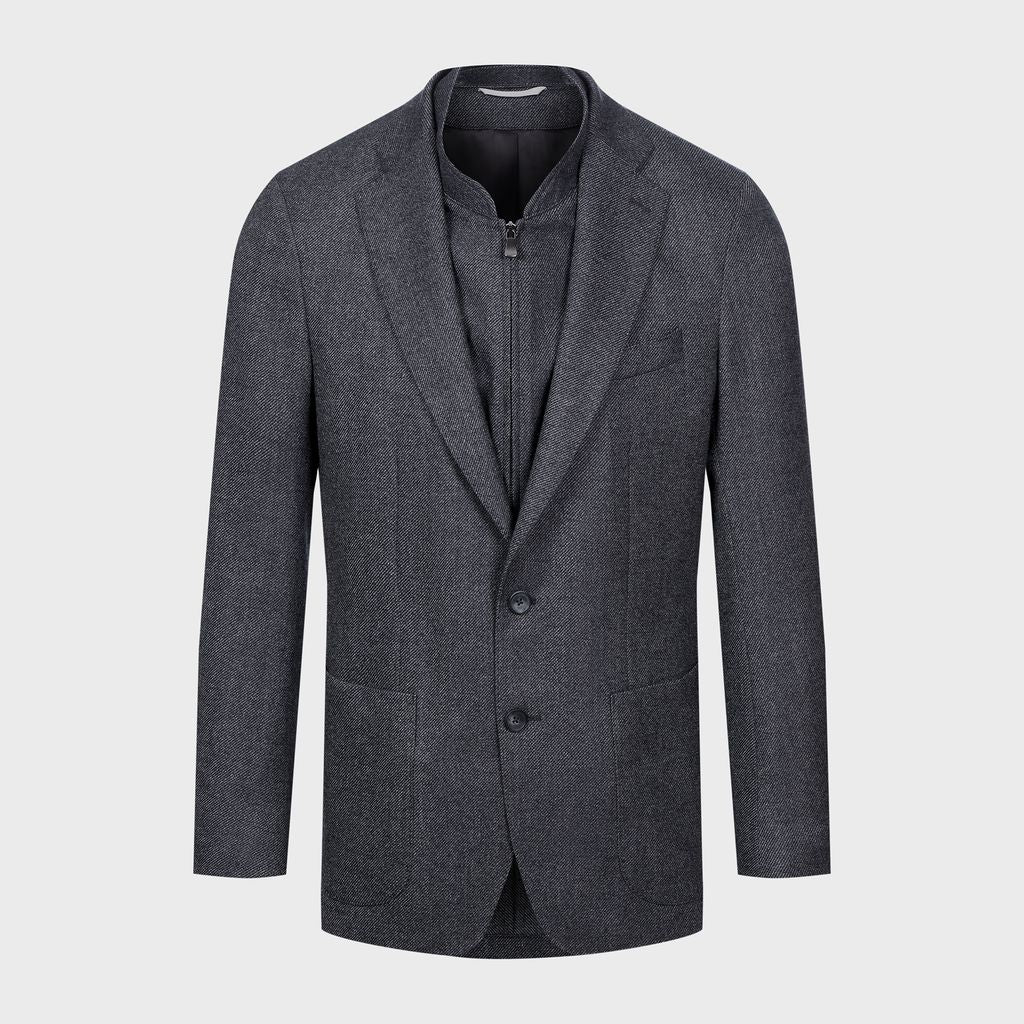 Wool Twill 2-Button Deconstructed Soft Jacket with Removabl in MF CHARCOAL — Emanuel Berg