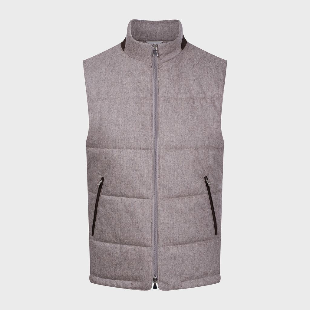 Wool Stretch Flannel Twill Luxury Vest in MF MEDIUM BEIGE — Emanuel Berg