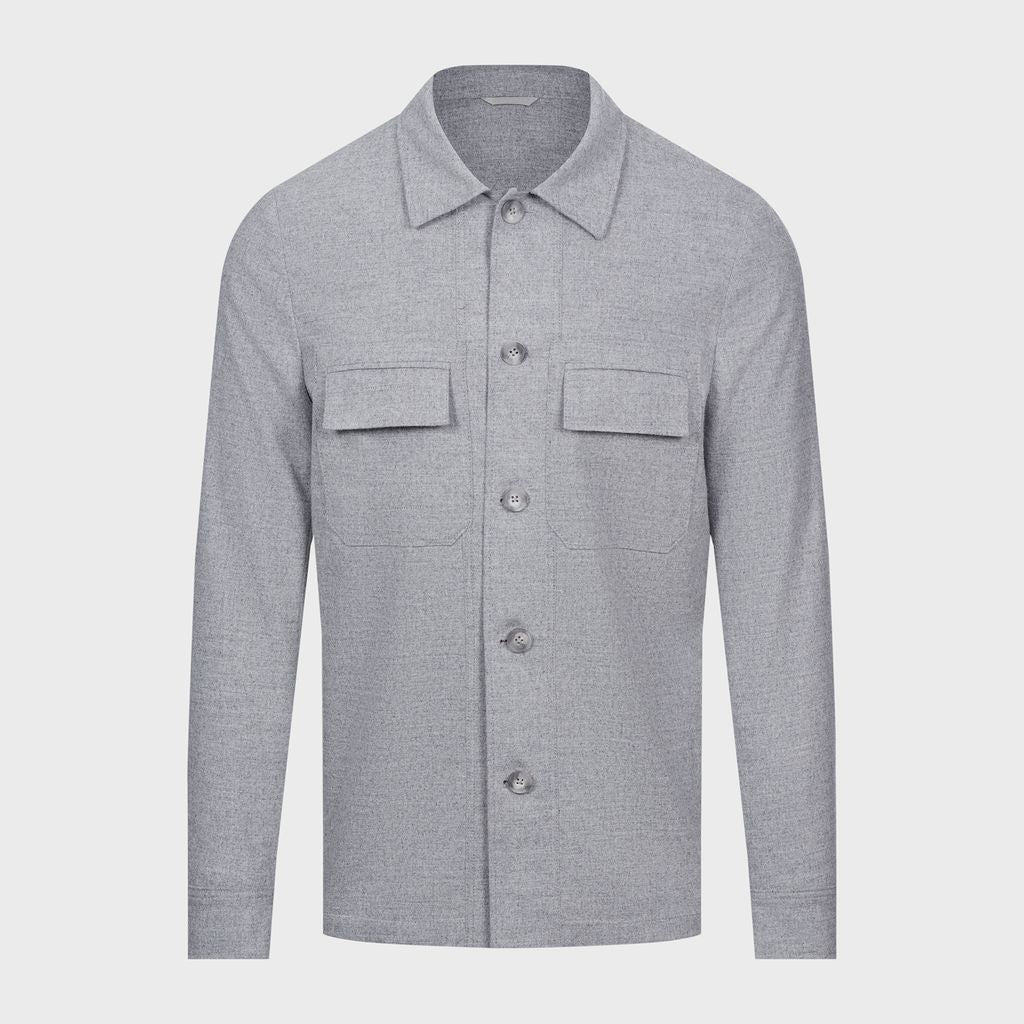 Wool Jersey Deconstructed Shirt Jacket — Light Grey in Light Grey — Emanuel Berg