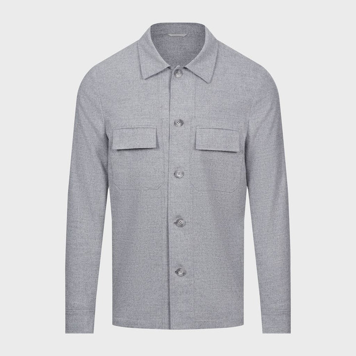 Wool Jersey Deconstructed Shirt Jacket — Light Grey in Light Grey — Emanuel Berg