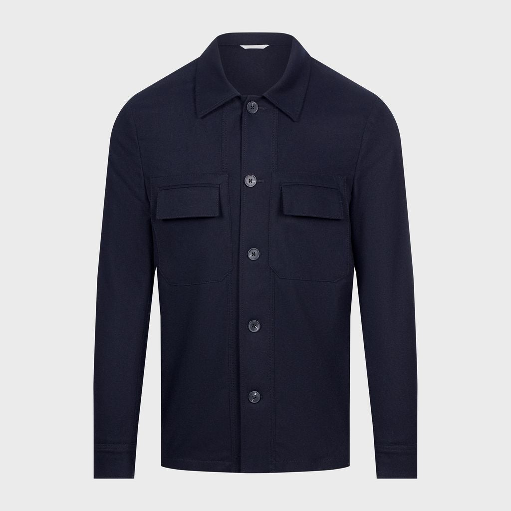 Wool Jersey Deconstructed Shirt Jacket in MF NAVY — Emanuel Berg