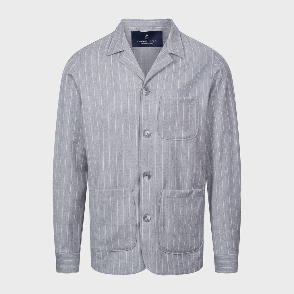 Wool / Cashmere Twill Deconstructed Shirt Jacket in MF SILVER — Emanuel Berg