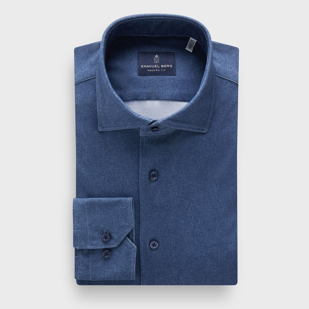 Modern 4Flex Stretch Knit Shirt in MF DARK BLUE — Emanuel Berg