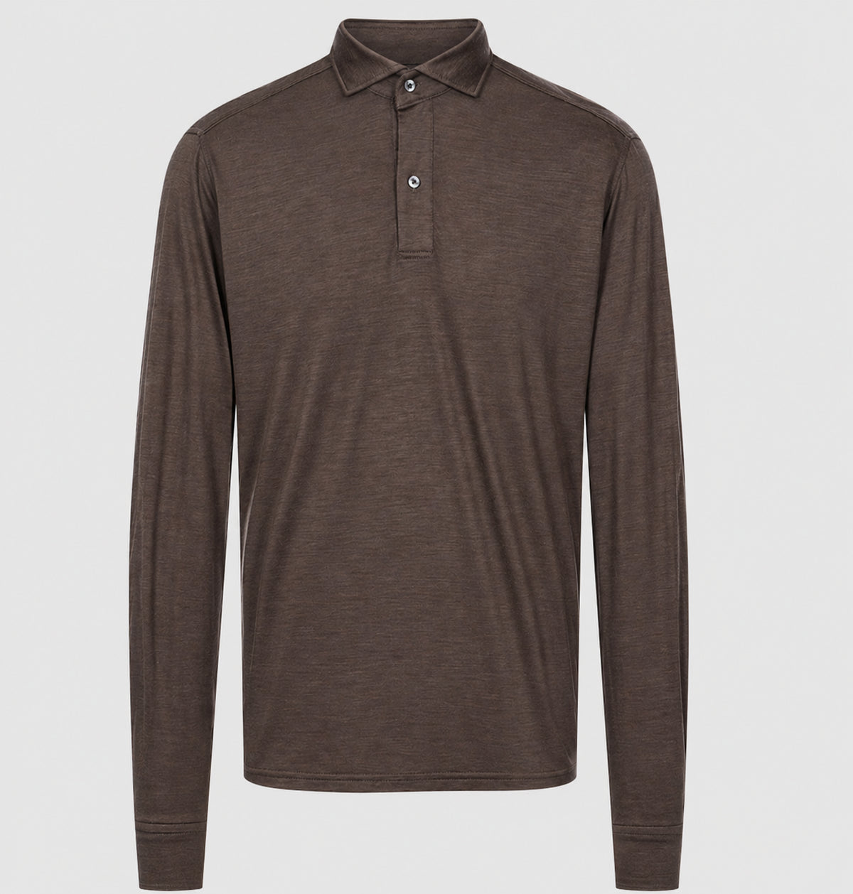 Wool Jersey Long-Sleeve Polo — Dark Brown in Dark Brown — Emanuel Berg