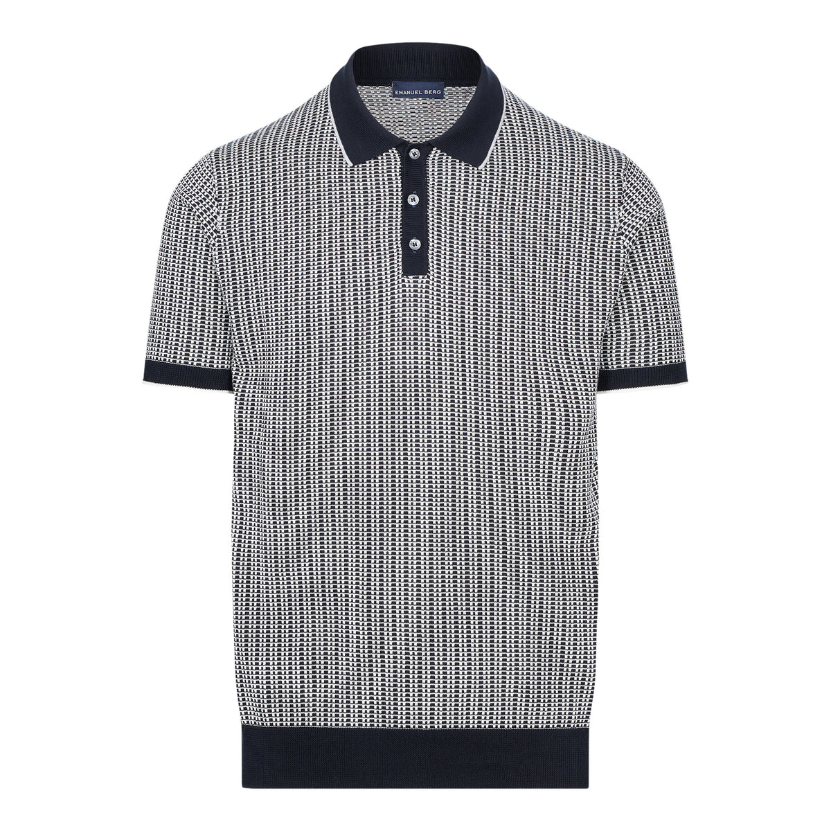 Short Sleeve Jacquard Polo in Navy — Emanuel Berg
