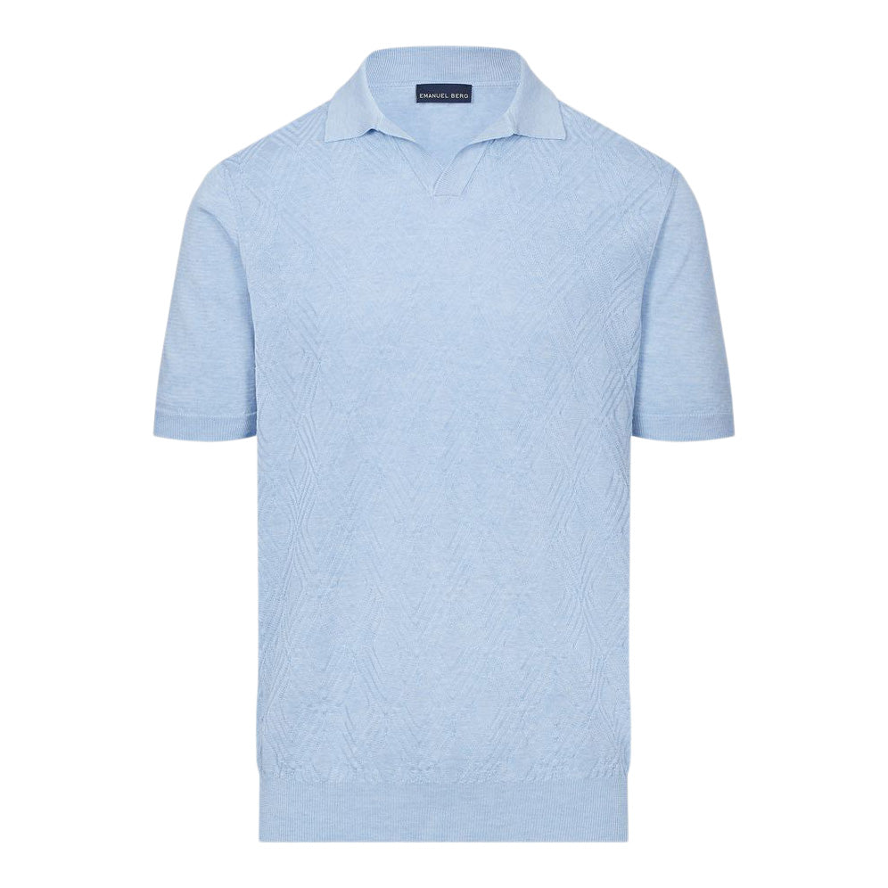 Short Sleeve Jacquard Knit Polo in Bright Blue — Emanuel Berg