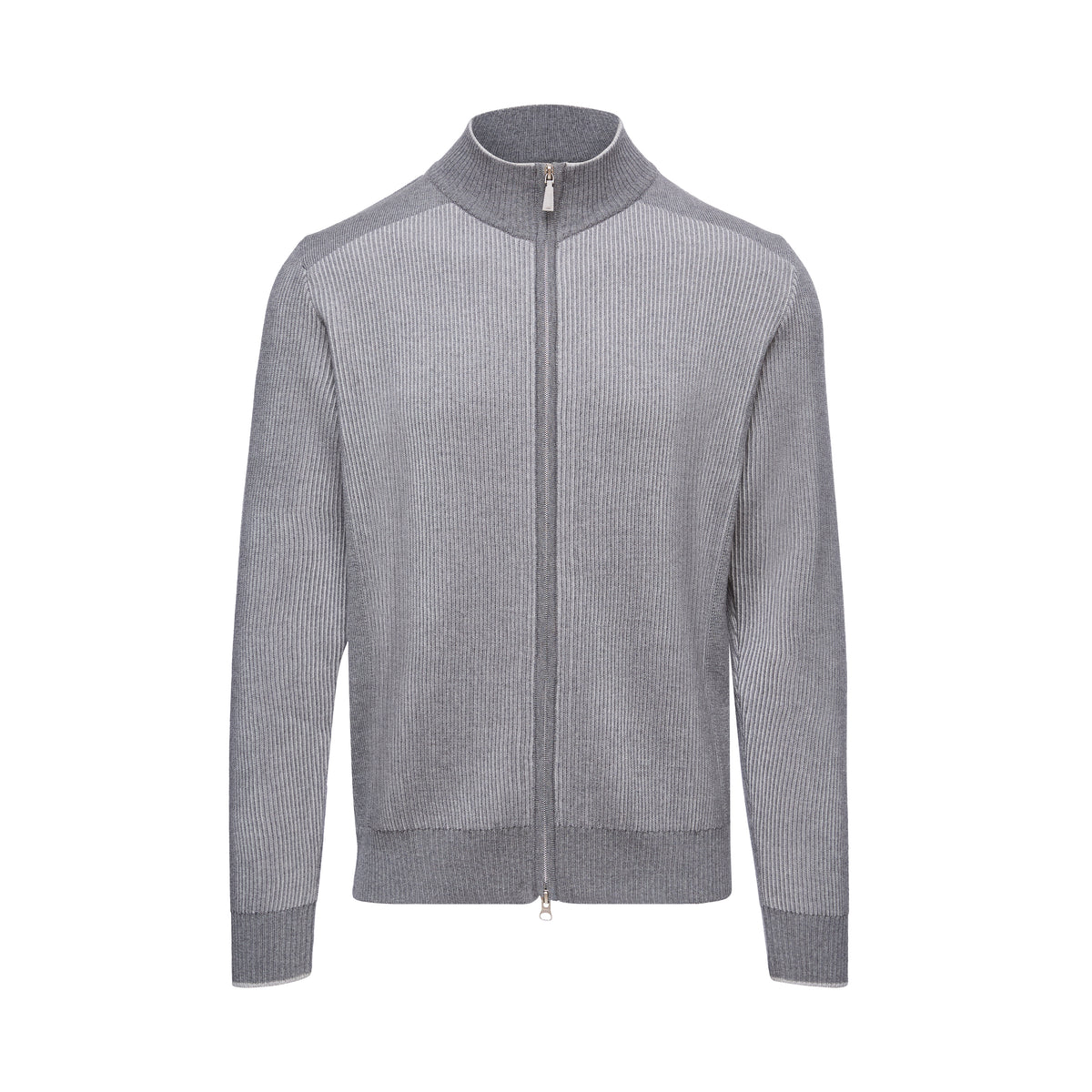 Mixed Panel Merino Zip Cardigan in Medium Grey — Emanuel Berg