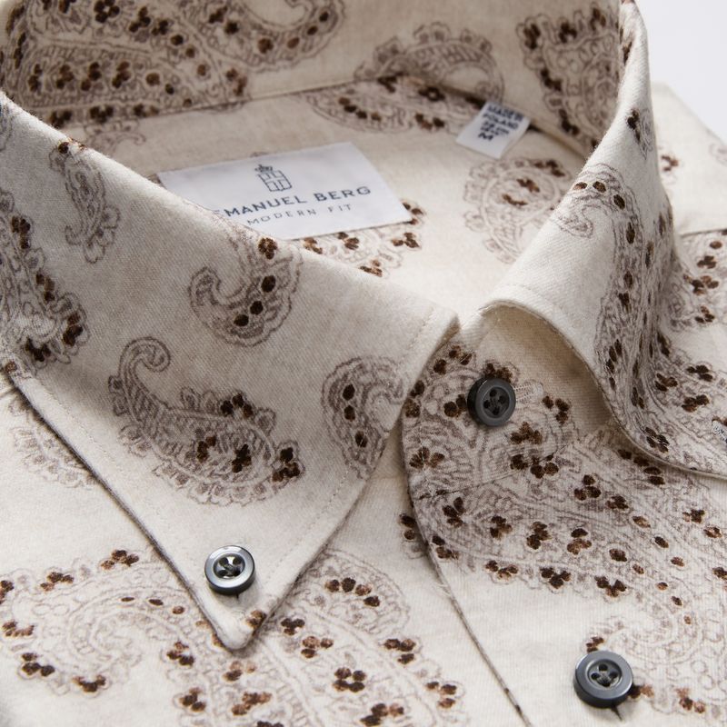 Paisley-Print Flannel Shirt — Medium Beige in Medium Beige — Emanuel Berg