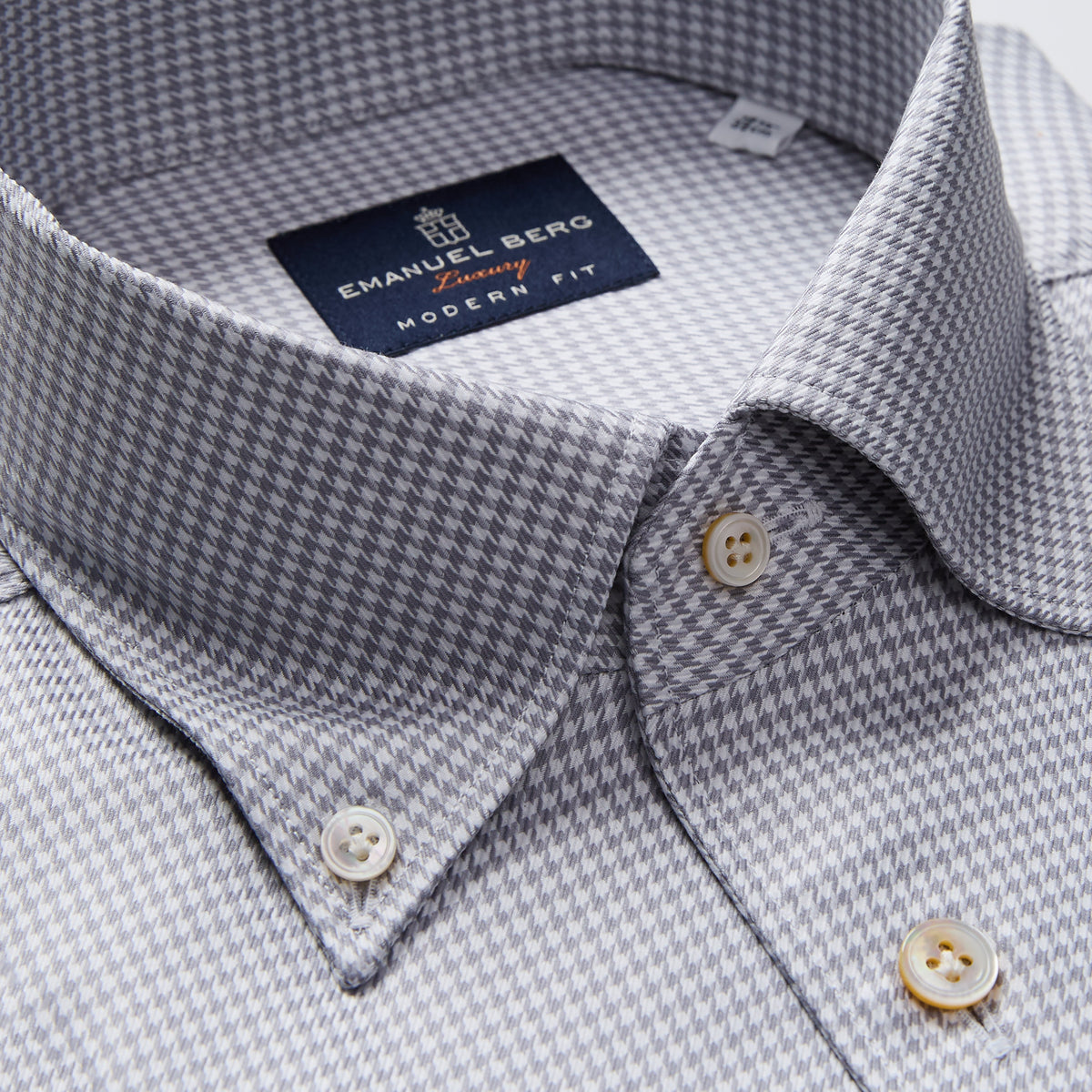 Houndstooth Cotton Twill Dress Shirt — Light Grey in Light Grey — Emanuel Berg