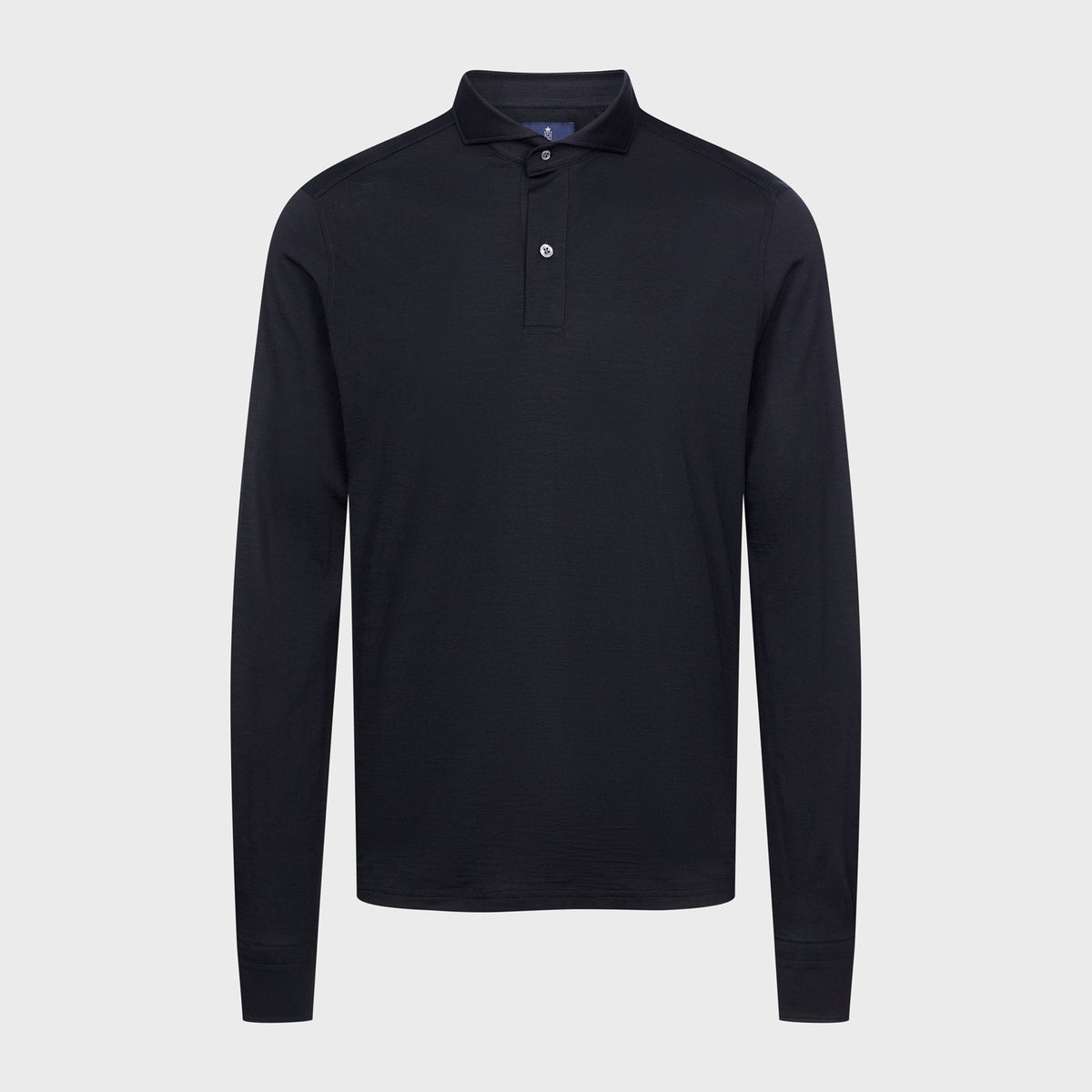 Wool Jersey Long-Sleeve Polo — Black in Black — Emanuel Berg