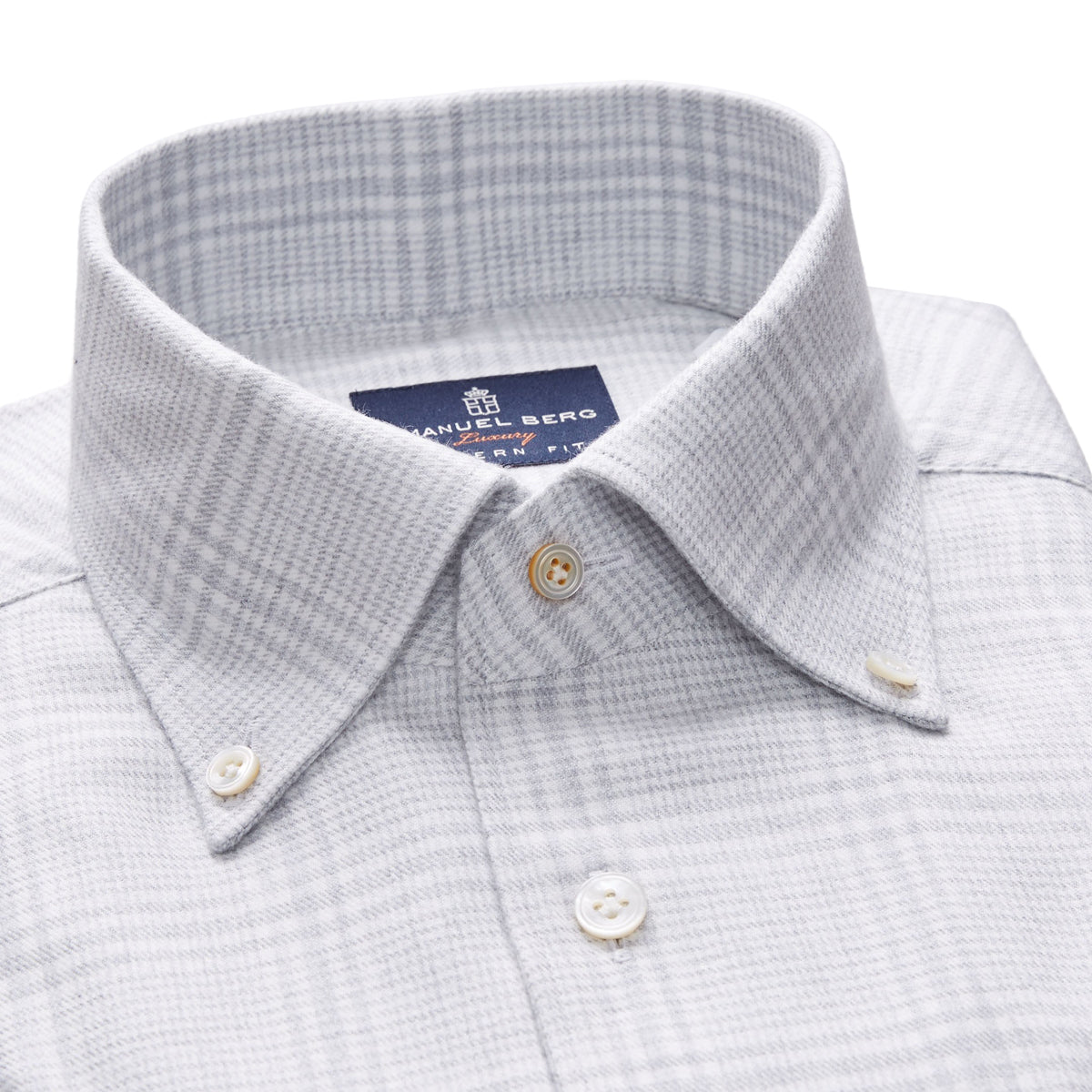 Checked Flannel Twill Shirt — Light Grey in Light Grey — Emanuel Berg