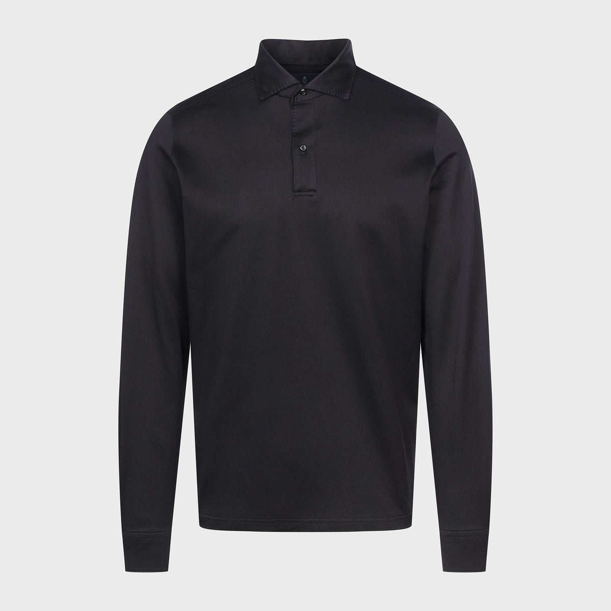 Textured Jacquard Long-Sleeve Knit Polo — Black in Black — Emanuel Berg