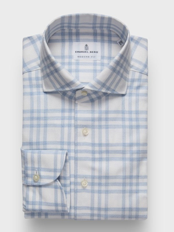 Checked Cotton Flannel Shirt — Blue in Blue — Emanuel Berg