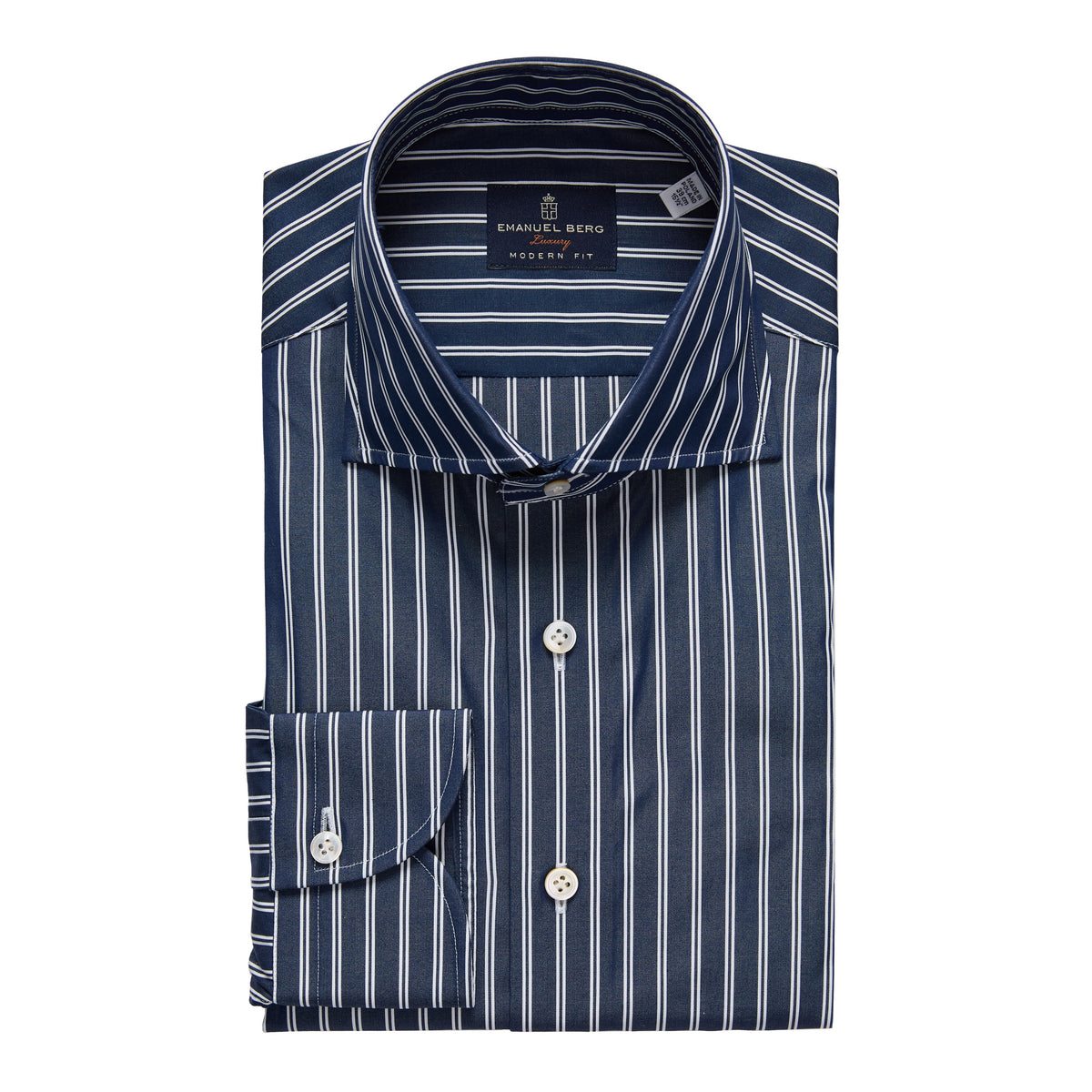 Striped Cotton Poplin Dress Shirt — Navy in Navy — Emanuel Berg