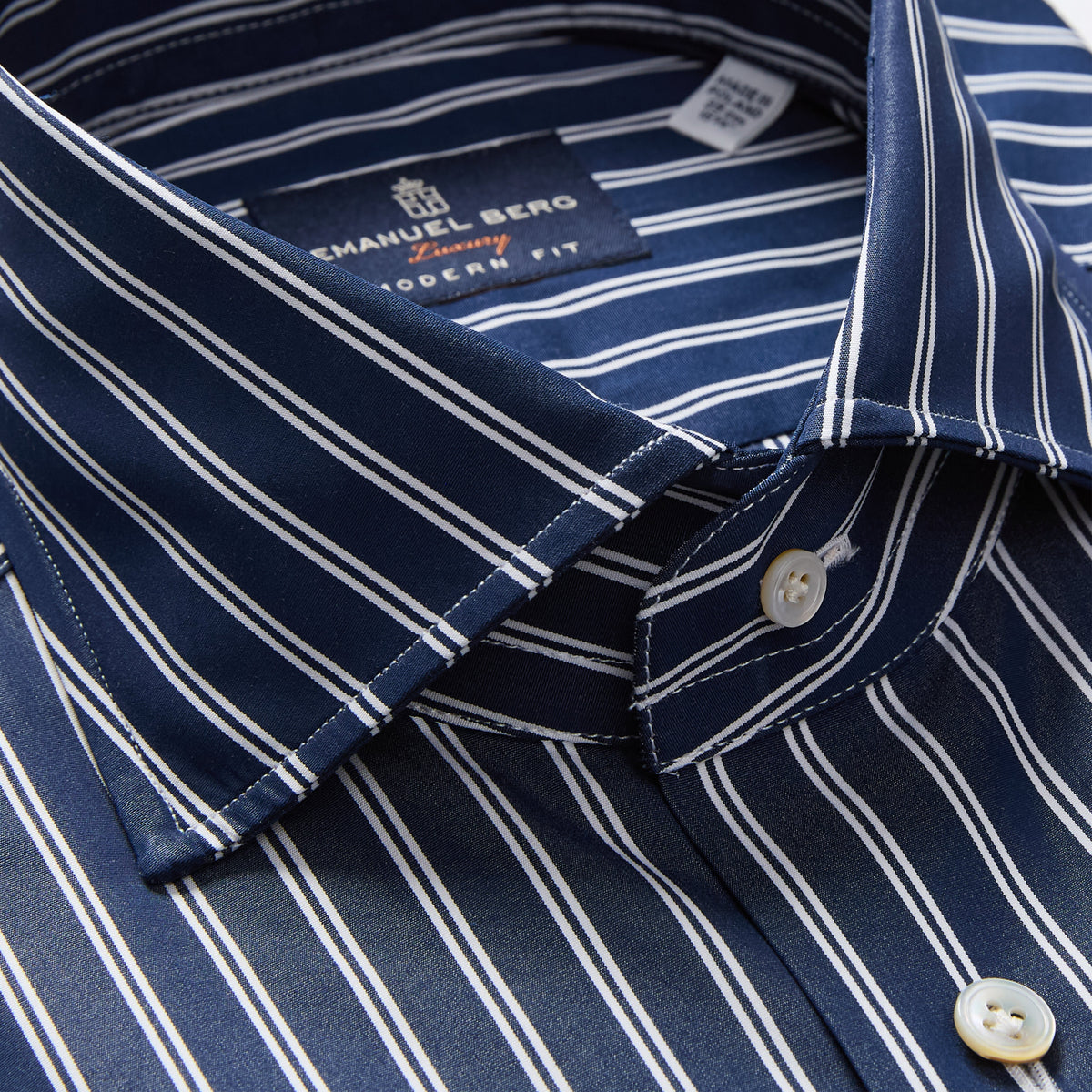 Striped Cotton Poplin Dress Shirt — Navy in Navy — Emanuel Berg