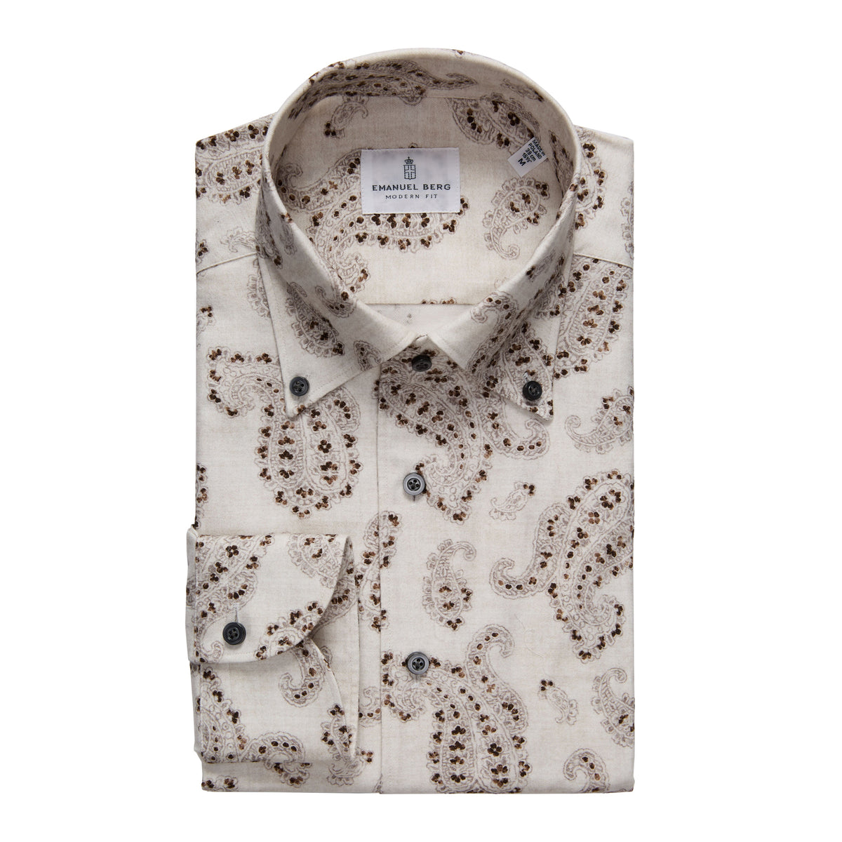Paisley-Print Flannel Shirt — Medium Beige in Medium Beige — Emanuel Berg