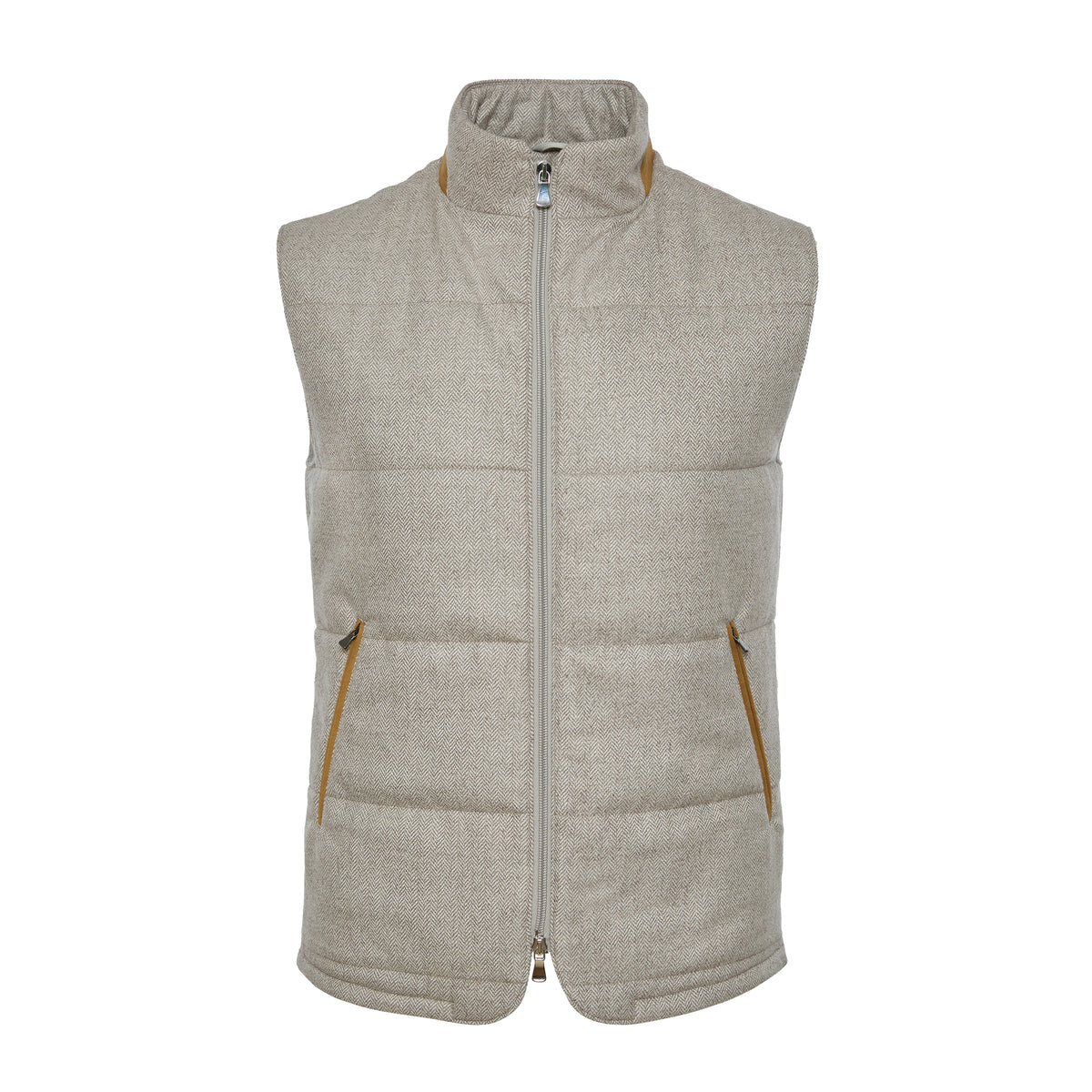 Herringbone Wool-Blend Vest — Medium Beige in Medium Beige — Emanuel Berg