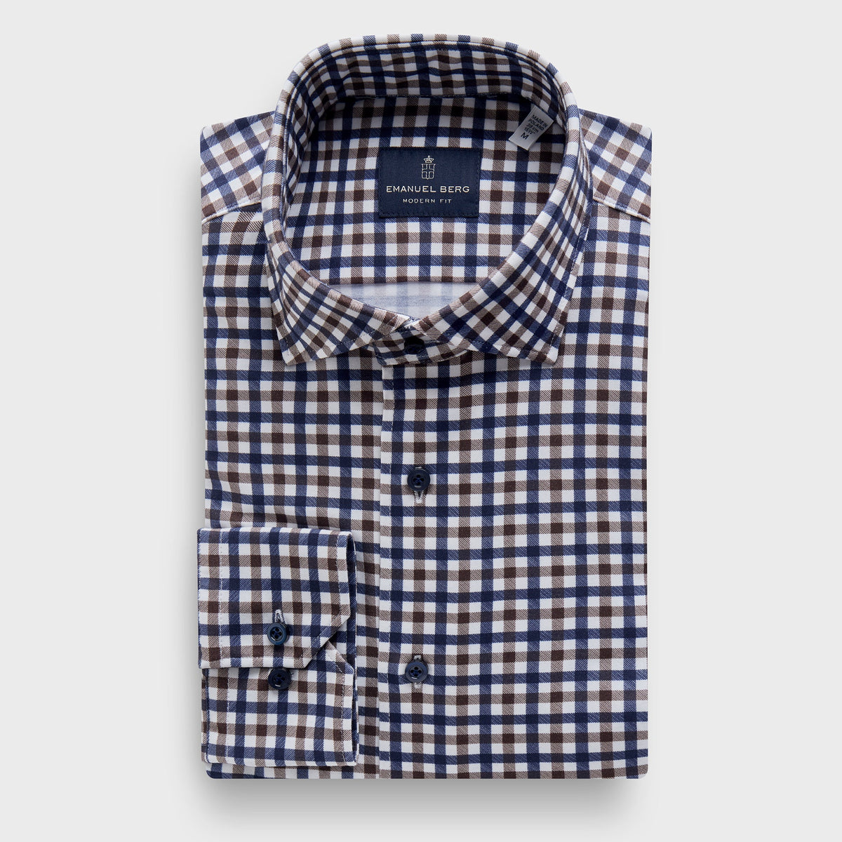 Checked 4Flex Stretch Knit Shirt — Medium Brown in Medium Brown — Emanuel Berg