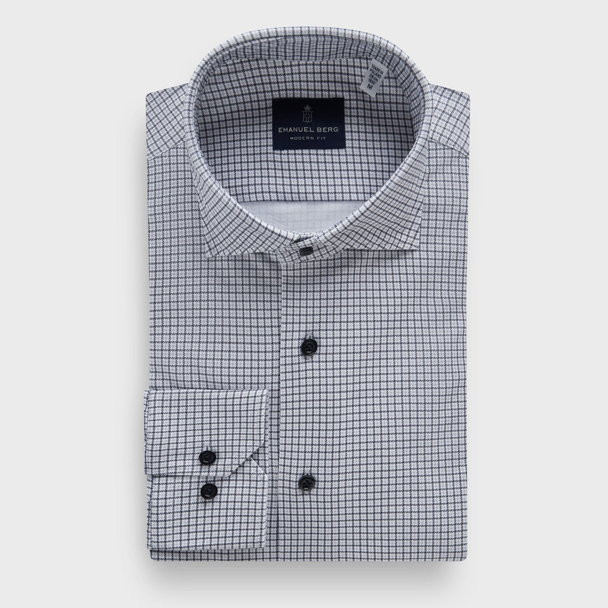 Micro-Check 4Flex Stretch Knit Shirt — Medium Grey in Medium Grey — Emanuel Berg