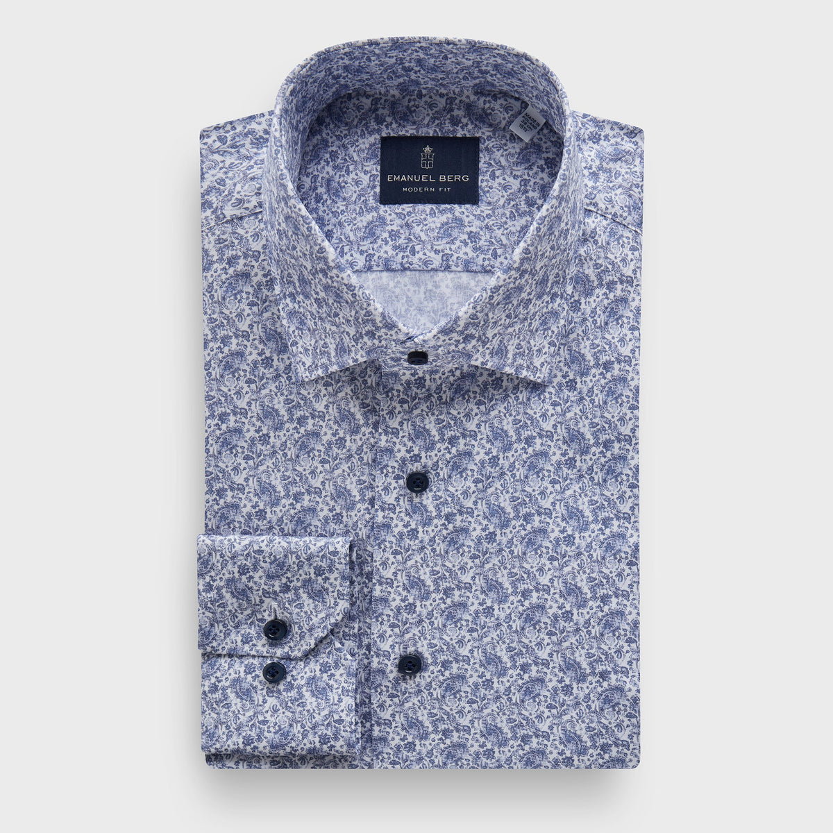 Paisley-Print Stretch-Poplin Dress Shirt — Medium Blue in Medium Blue — Emanuel Berg