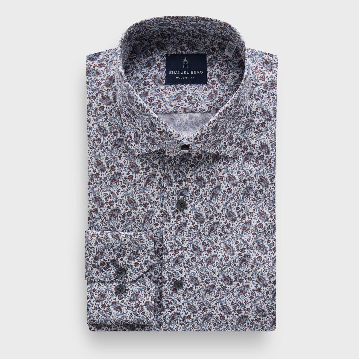 Paisley-Print Stretch-Poplin Dress Shirt — Medium Red in Medium Red — Emanuel Berg