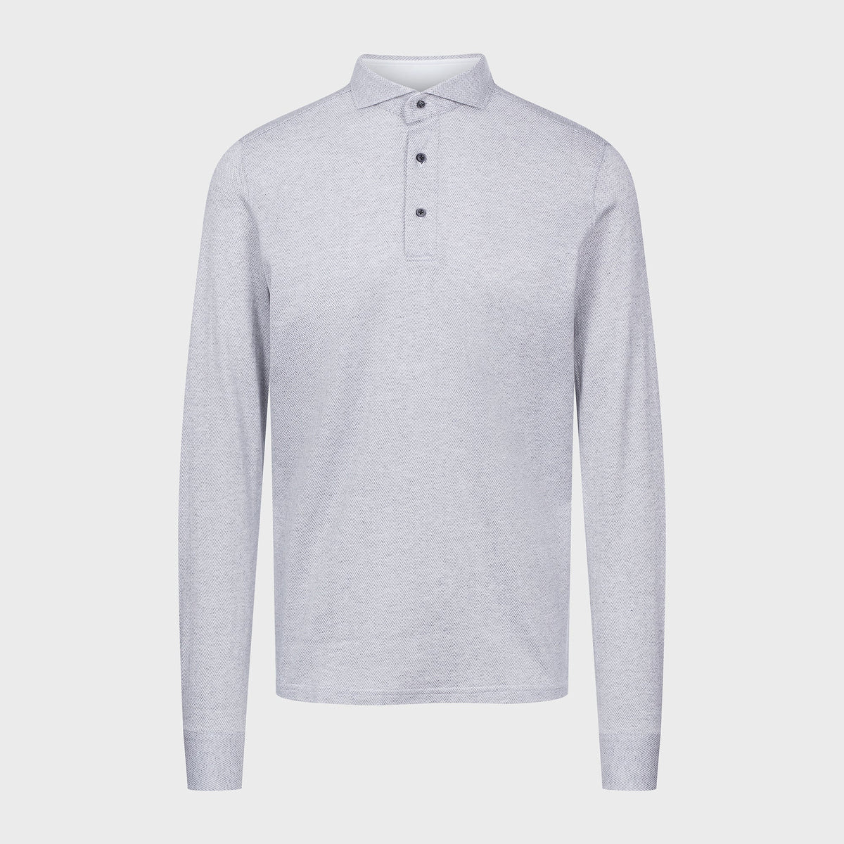 Herringbone Jacquard Long-Sleeve Polo — Light Grey in Light Grey — Emanuel Berg
