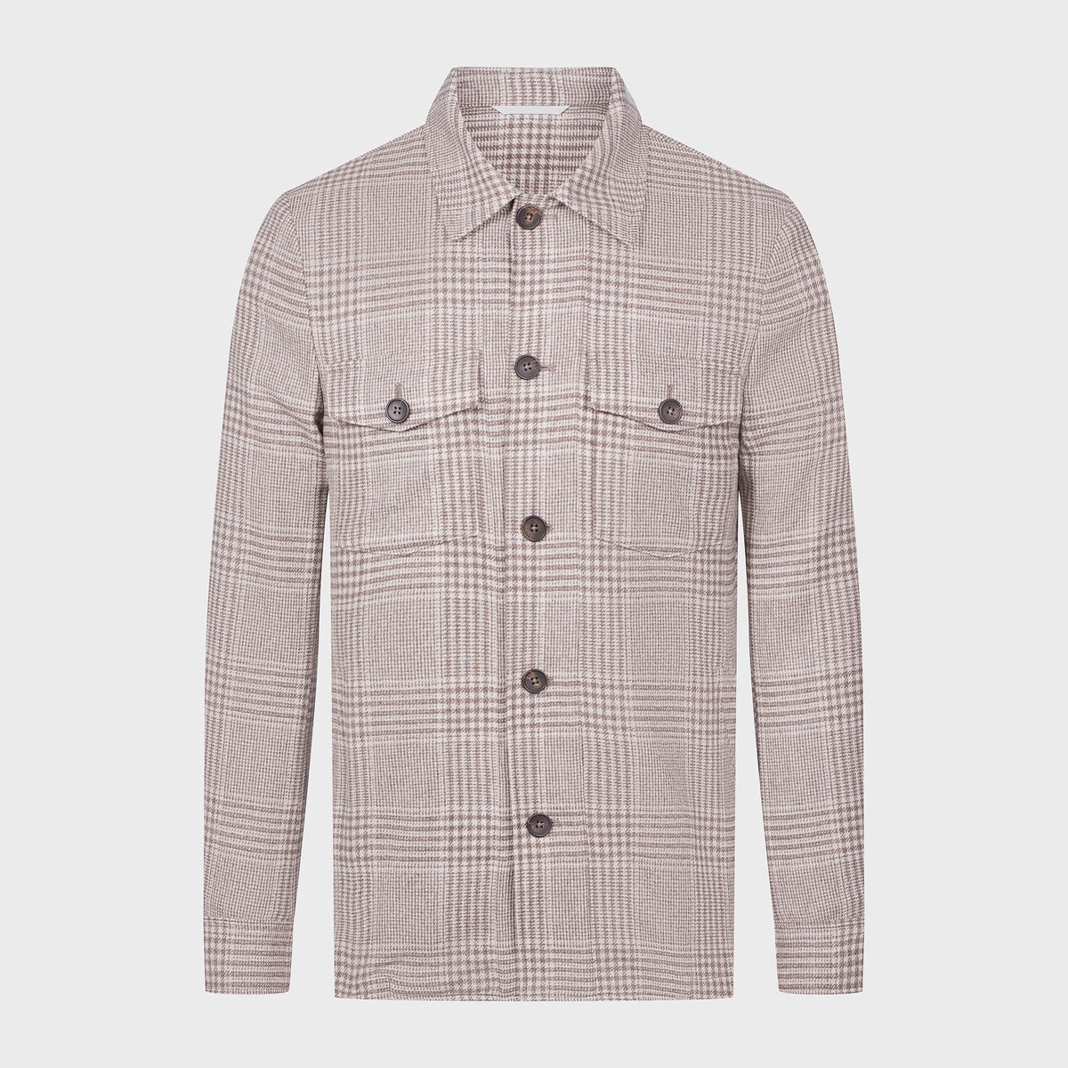 Checked Flannel Twill Deconstructed Shirt Jacket — Medium Brown in Medium Brown — Emanuel Berg