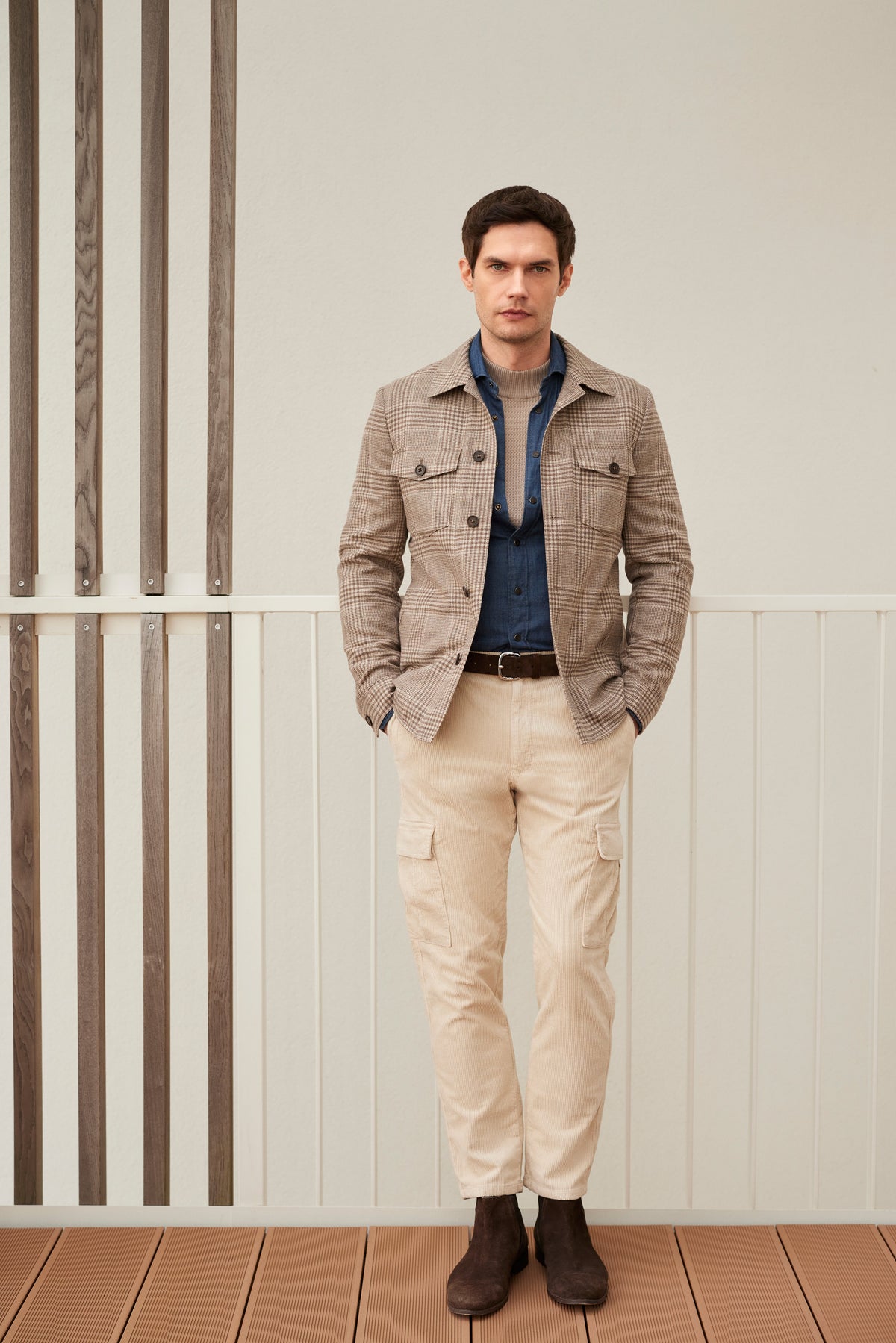 Checked Flannel Twill Deconstructed Shirt Jacket — Medium Brown in Medium Brown — Emanuel Berg