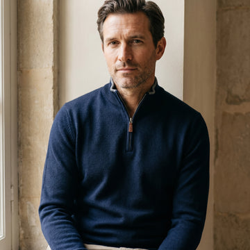 Merino Quarter-Zip Sweater, worn — Emanuel Berg